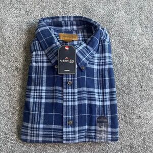 St Johns Bay Heritage Flannel Shirt Mens XL Navy Tonal Window Plaid Long Sleeve